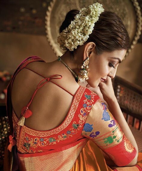 Brand New Silk Designer Saree in Black/Red with Readymade Blouse in Red