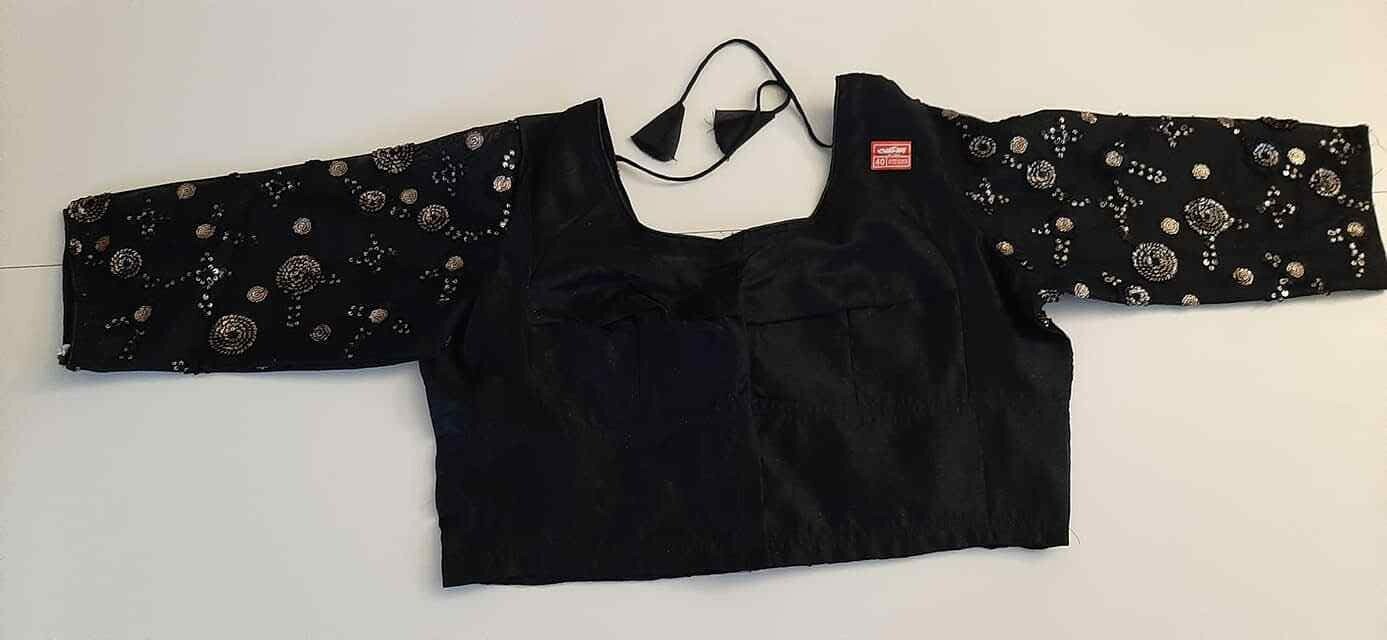 New Black Sequin Ready Made Stitches Brocade Saree Blouse Ready to Wear.