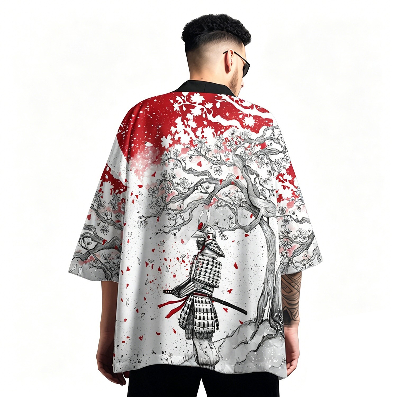 Niepce Men’s Japanese Graphic Lightweight Retired Samurai Kimono Cardigan Shirt