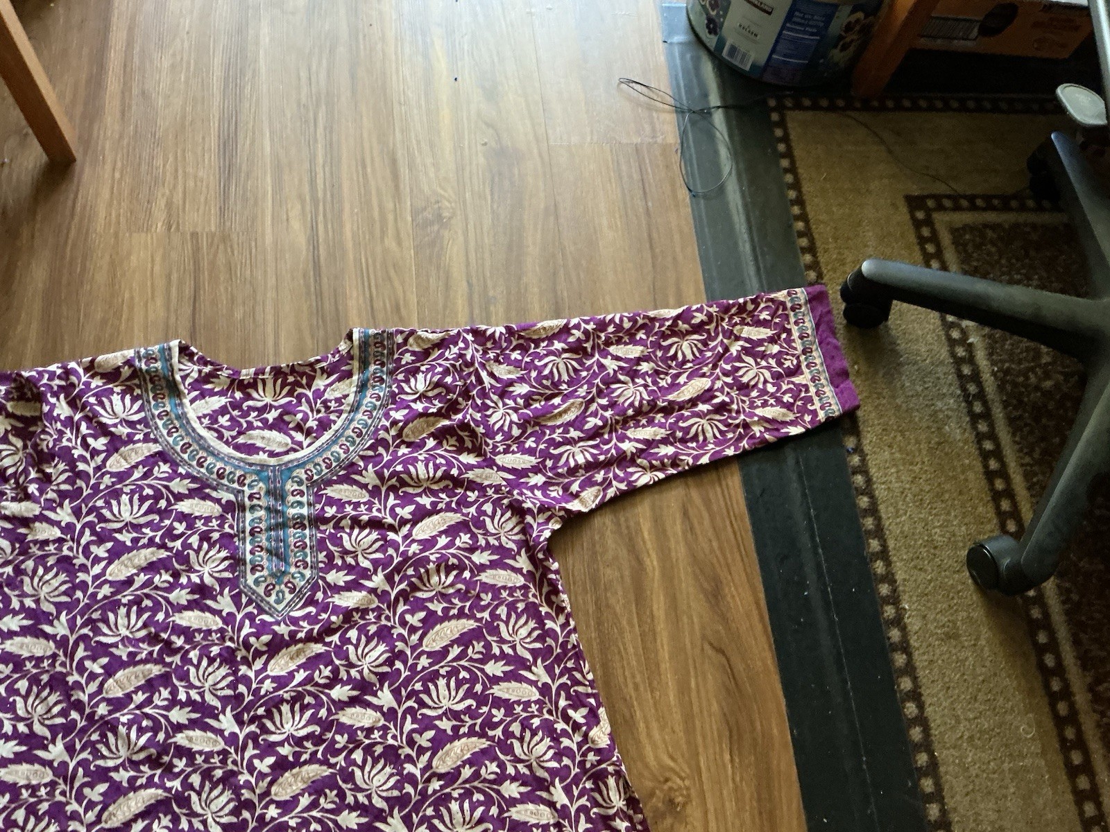 Polyester Crepe Flower Floral Purple Indian Kurta Kurti Top, 33” Long 46” Bust