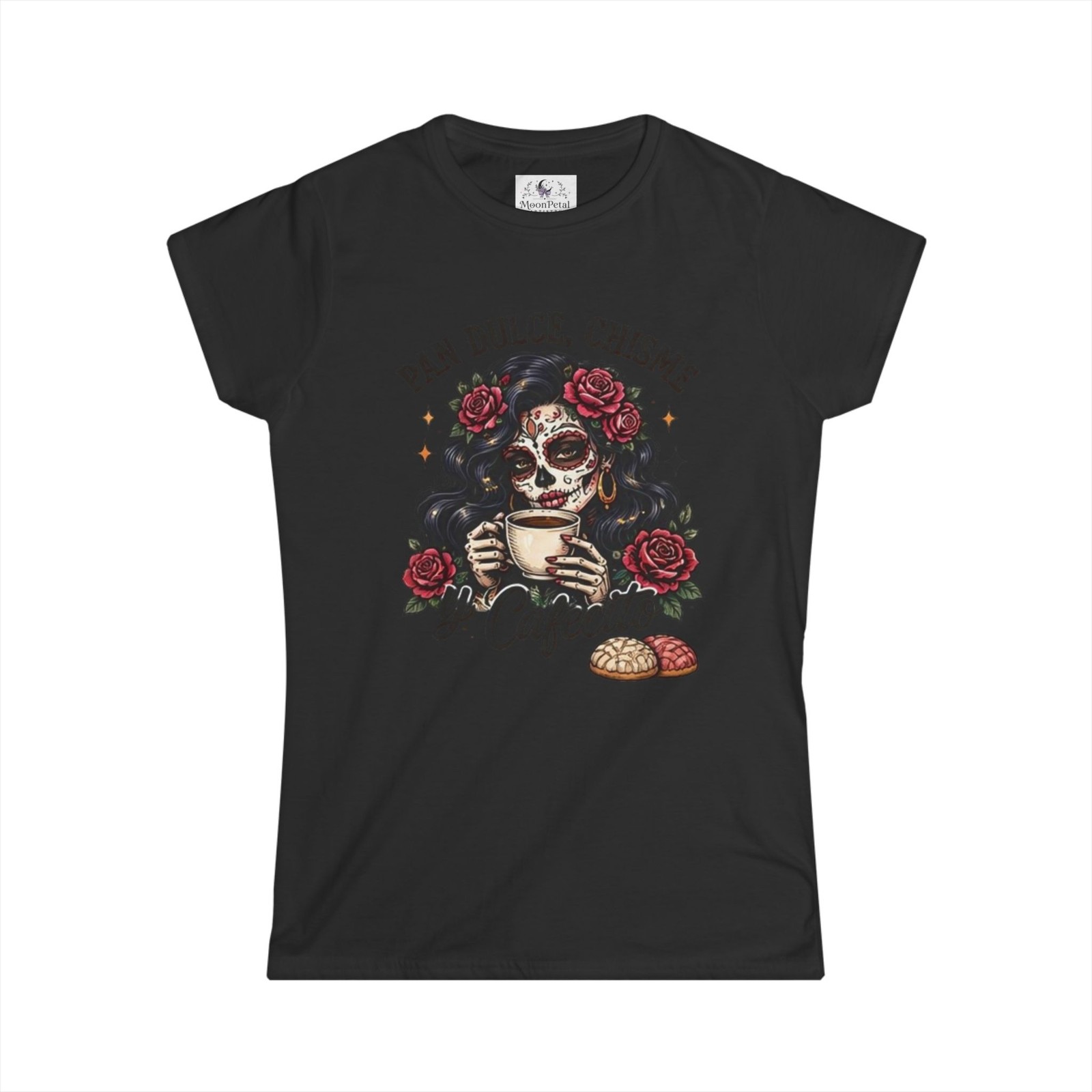 Pan Dulce Chisme y Cafecito Tee | Día de los Muertos Sugar Skull Coffee
