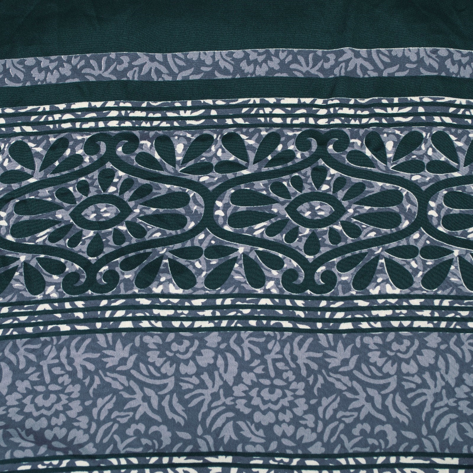 Sanskriti Vintage Sarees Gray & Green Moss Crepe Floral Printed 6+Yd Fabric Sari