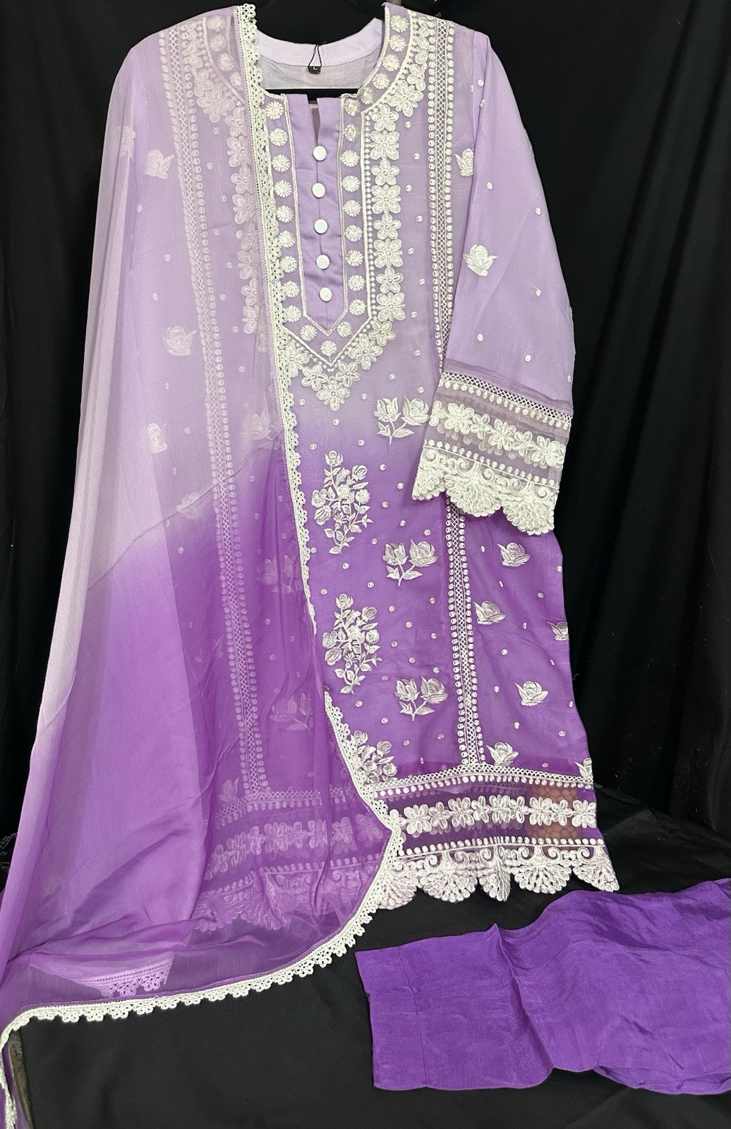 Beautiful Embroidered Chiffon 3 Pc Suit . Medium & Large Available – $46 Sale