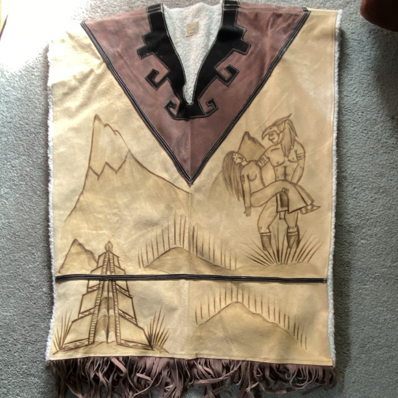 Vintage Mexican Artisanal Leather Poncho