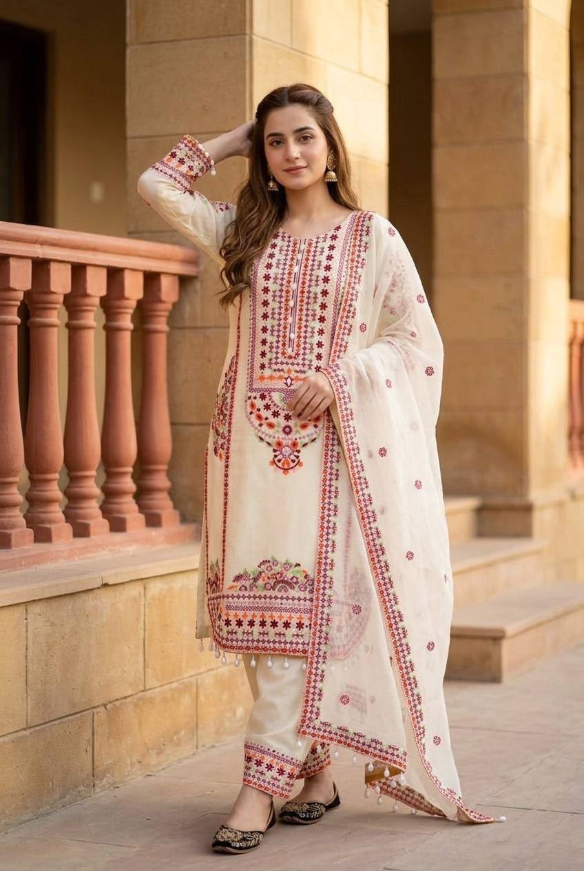 Designer Heavy Mal Chanderi Embroidered Palazzo Suit Set Mirror Work Women