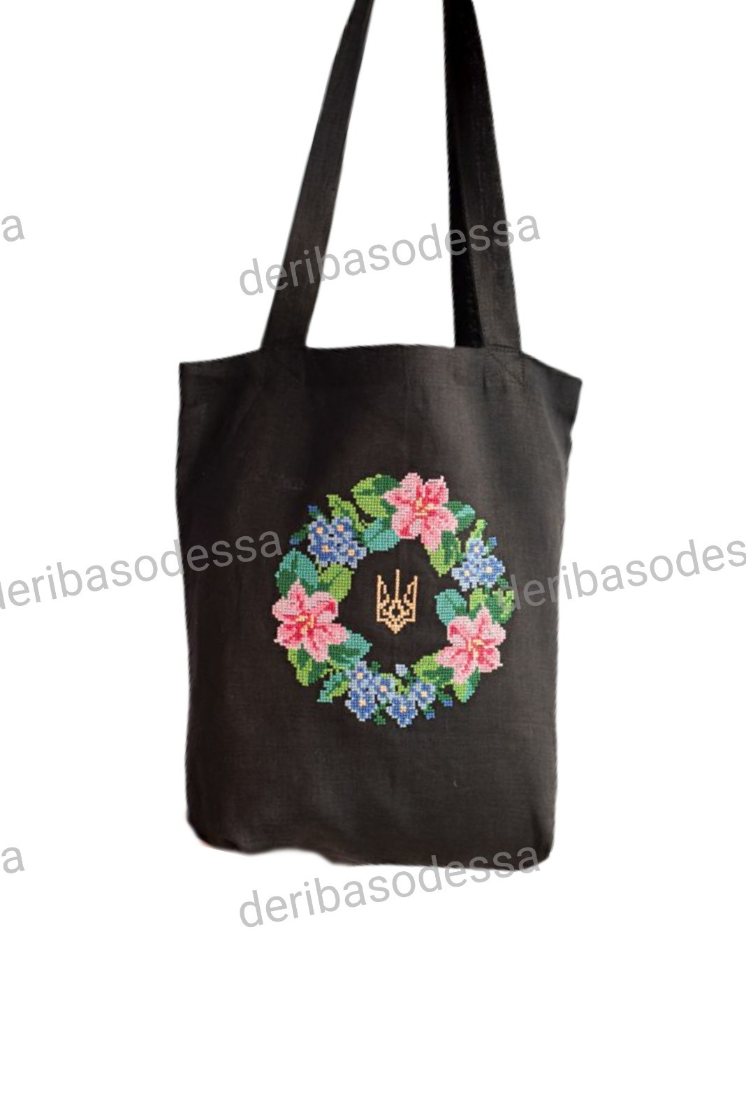 Traditional Ukrainian embroidered linen bag. Linen shopper “Trident Etno”