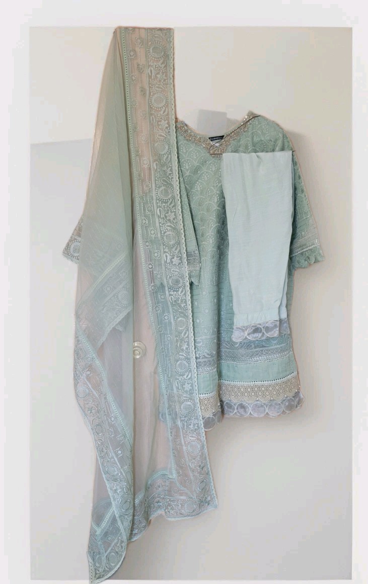 Pakistani Designer Tawakkal Fabric 3 Piece Suit Mint Green Thread Embroidery szL