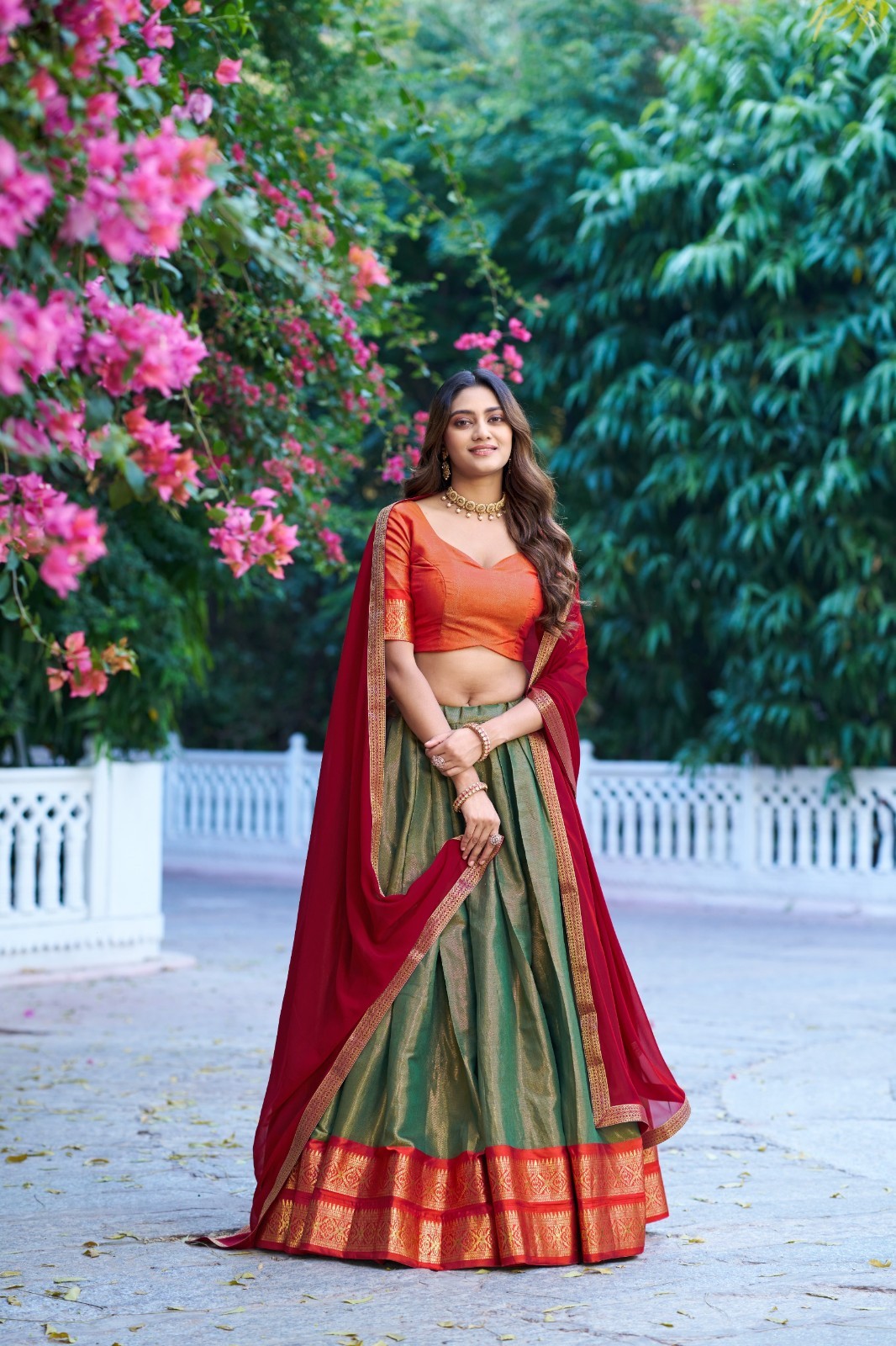 Designer Kanchipuram Lehenga Unstitched Choli For Women Wedding & Engagement