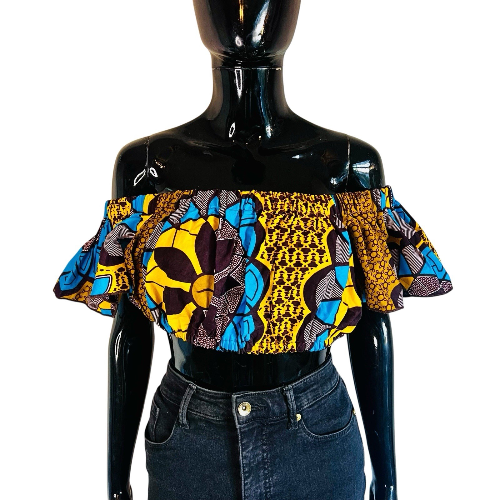 Yellow Blue And Brown African Print Women Crop Top ￼