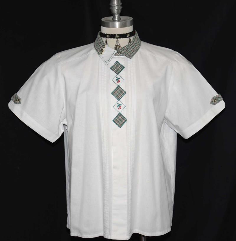 WHITE BUTTON DOWN SHIRT Blouse COTTON German Summer SHORT SLEEVE Western B48″ XL