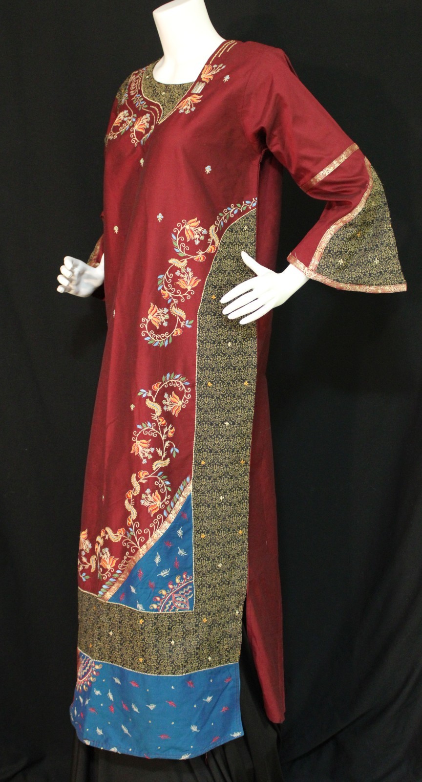 Sameera Fashions India Size Small Maxi Kurti Burgundy & Mixed Prints Full Sleeve