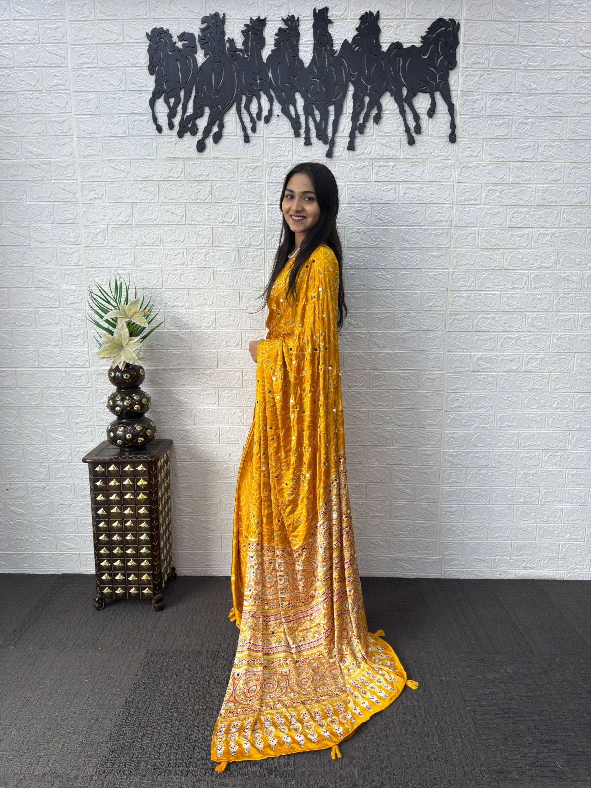 STEPNSHOP PREMIUM SAREE FESTIVAL WEAR JAPAN SATIN SILK WITH MIRROR WORK 23448