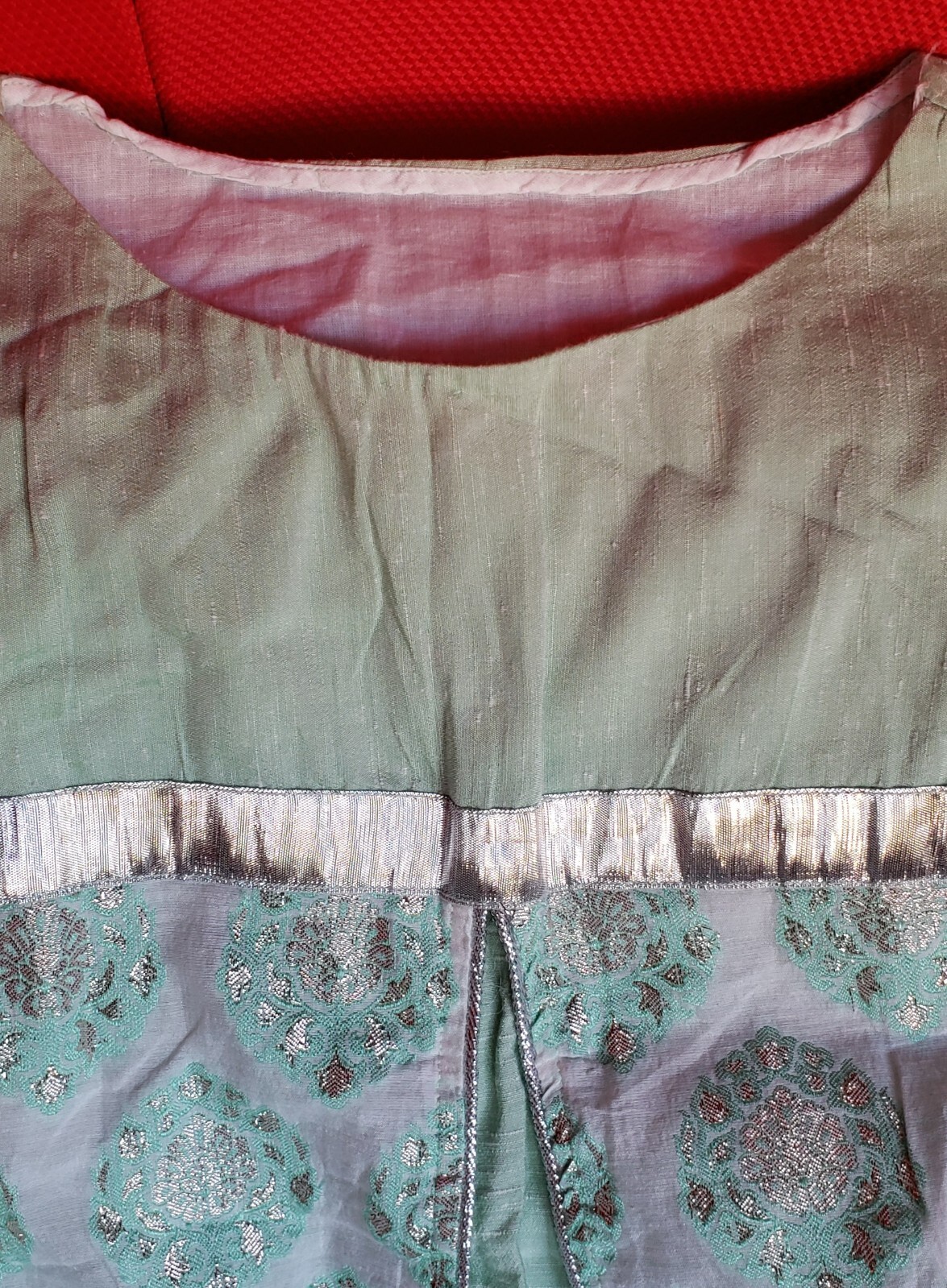 Mint Light Green Cambric Cotton Embroidered Kurta Tunic