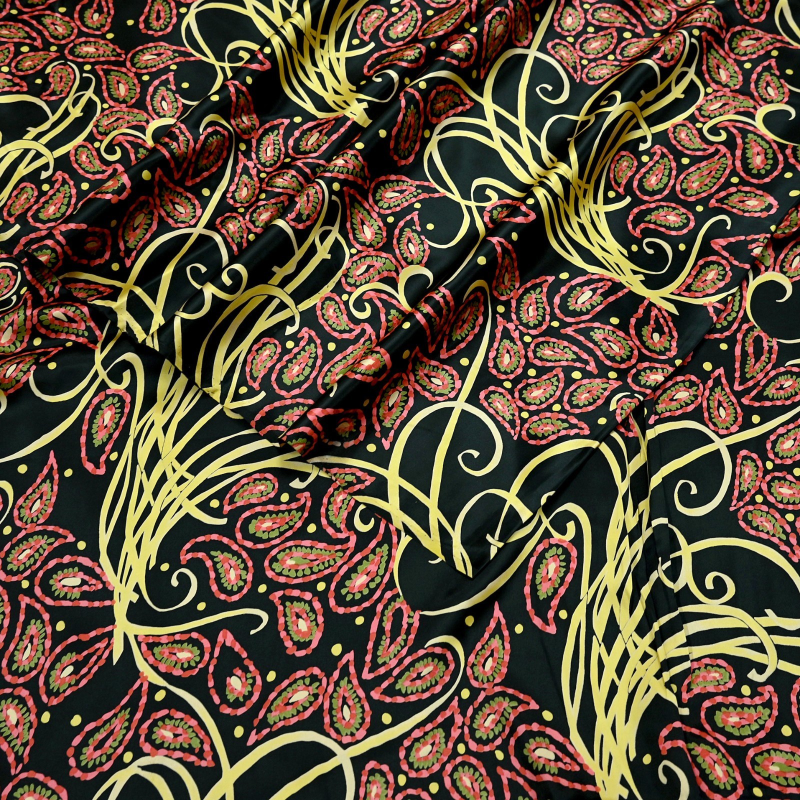 Indian Vintage Saree Black Satin Printed Sari 6yd Sewing Soft Craft Fabric