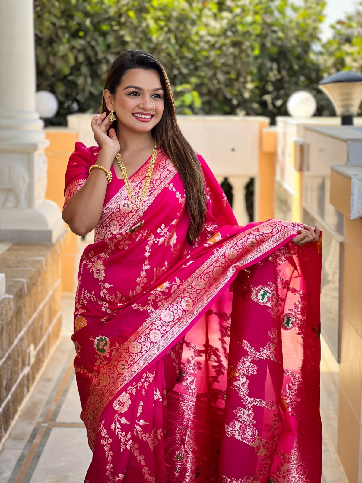 Women Sari Designer Meenakari Weaving Soft Banarasi Silk Indian Traditional Sari