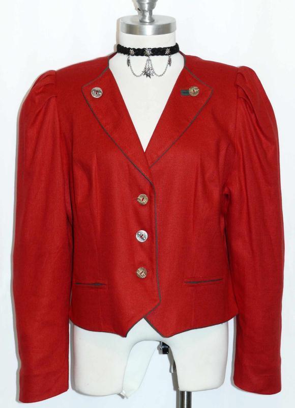 RED LINEN JACKET Short Coat Designer German Women Dirndl Blazer B40″ Eu42 10 M