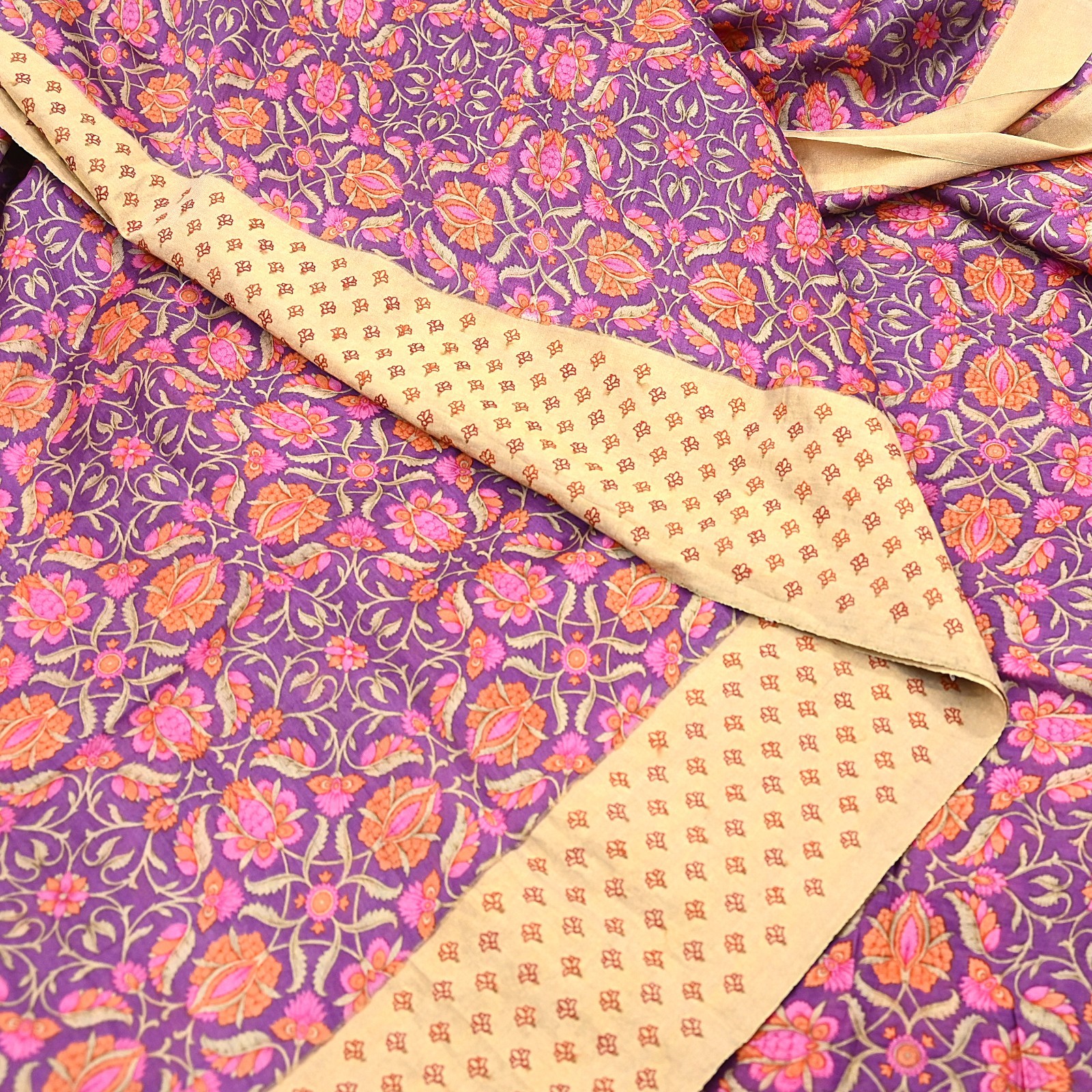 Vintage Purple orange Pure Khadi Silk Saree 5Yd Handloom Indian Sari Soft Fabric