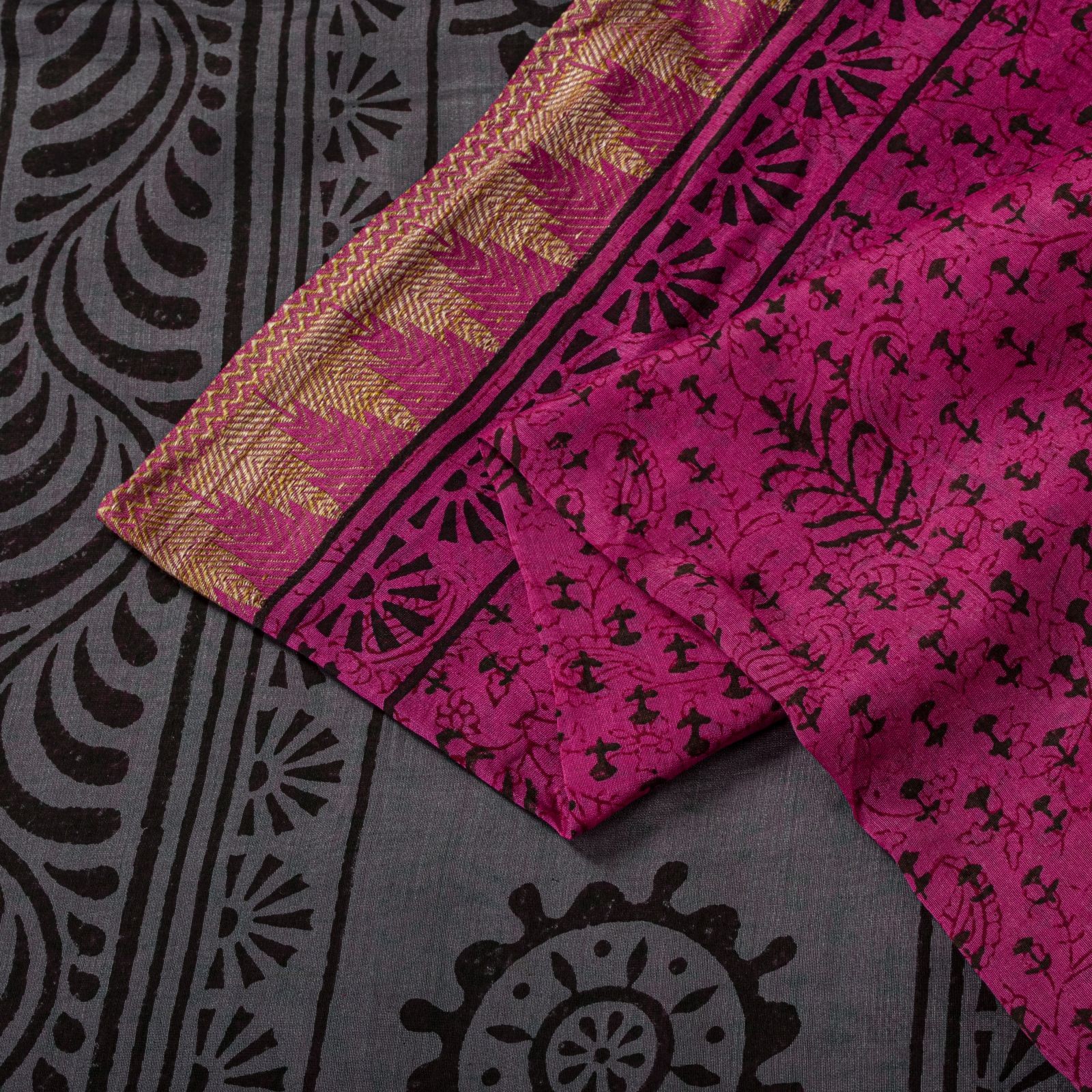 Sanskriti Vintage Pink Saree Cotton Silk Hand Block Printed 5.5+Yd Craft Fabric