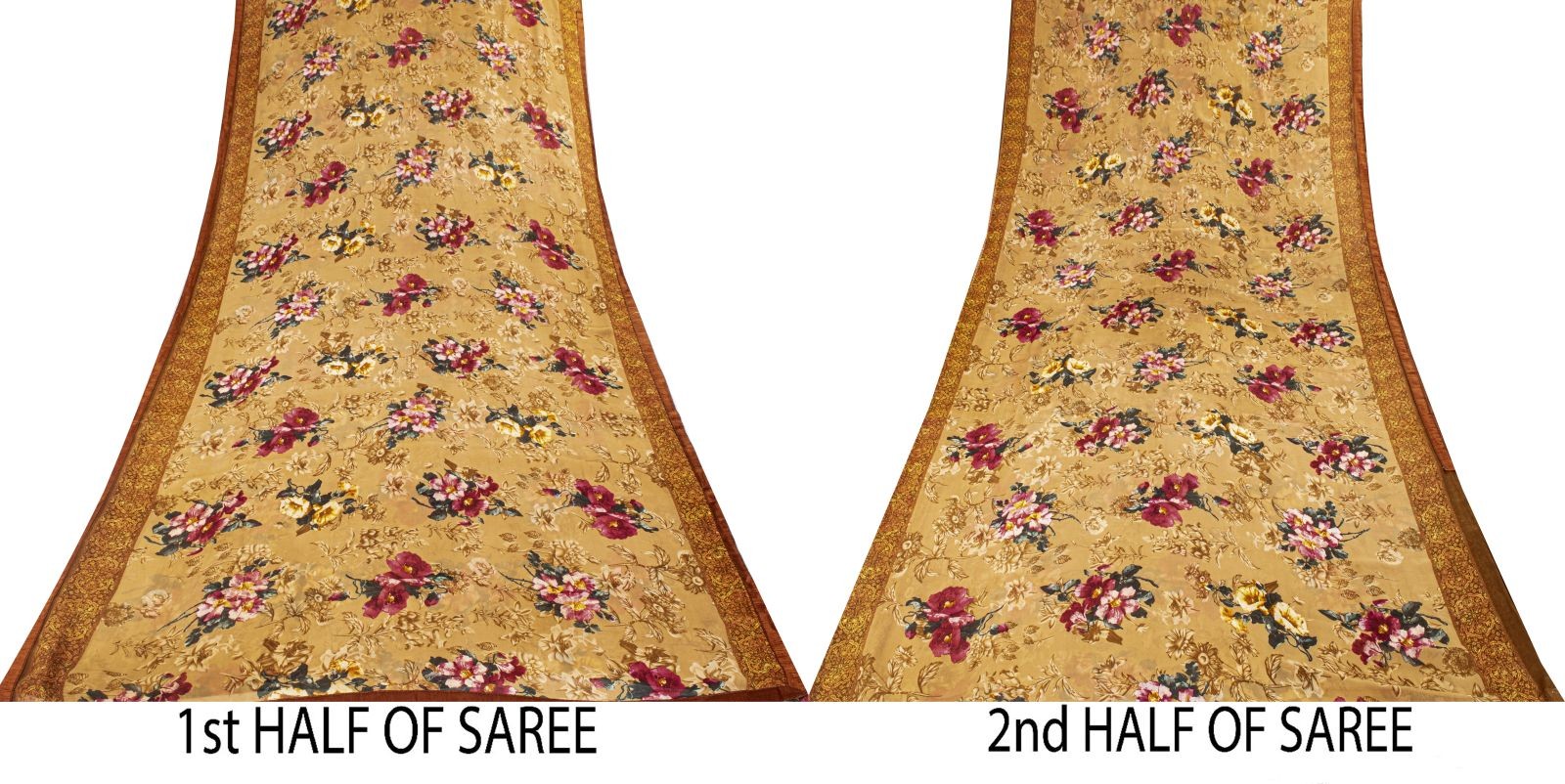 Sanskriti Vintage Saree Brown Georgette Digital Print Floral Sari 5 Yard Fabric