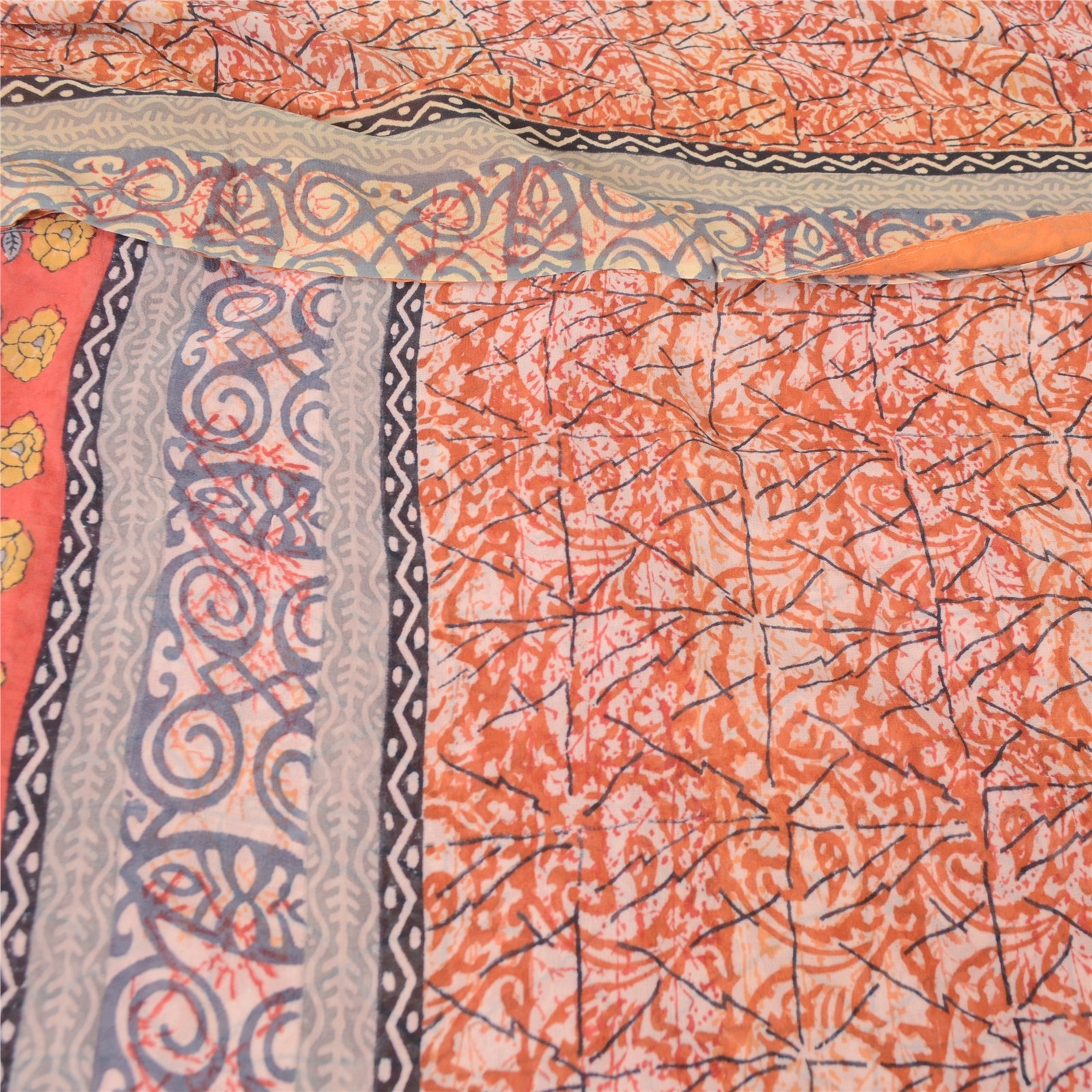 Sanskriti Vintage Sarees Hand Block Printed Pure Georgette Sari 5Yd Craft Fabric