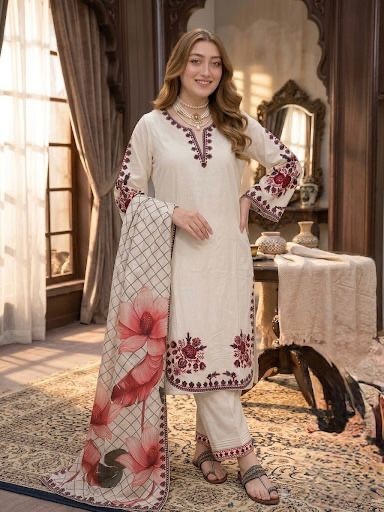 Women Ethnic Top Palazzo Set Satin Rayon Embroidery Party Wear