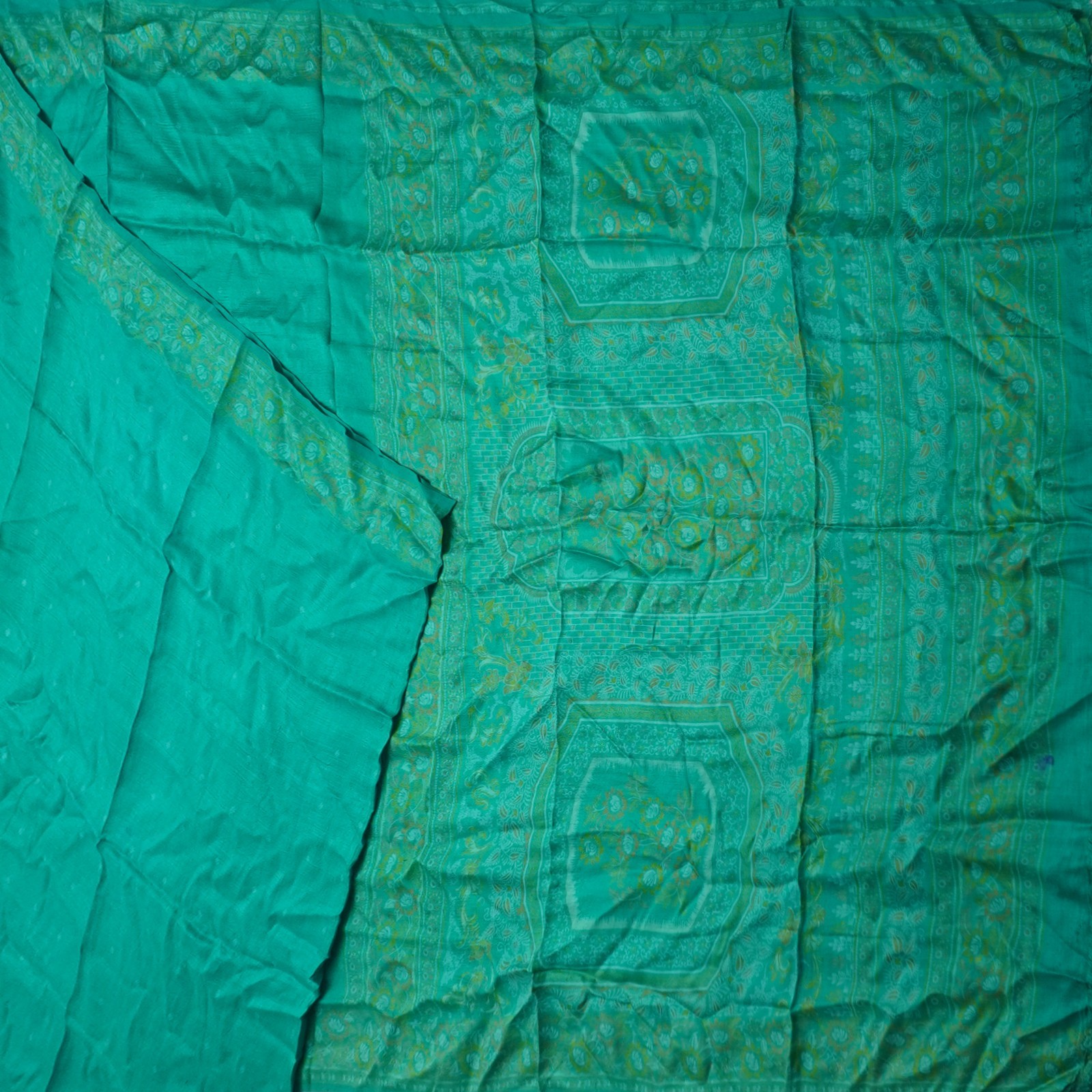 Namaste Vintage Teal Sarees 100% Pure Silk Printed Indian Sari 5YD Craft Fabric