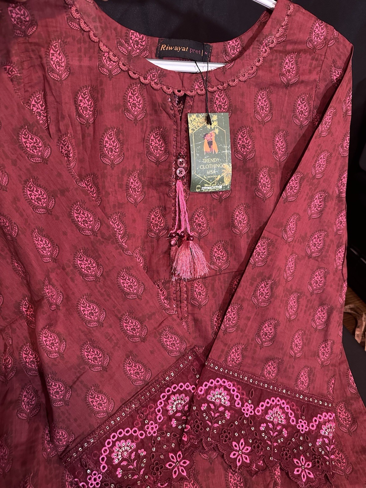 Riwayat Brand Embroidered Lawn/Cotton Shirt / Kurti – 1 Pc-Medium & Large -$22