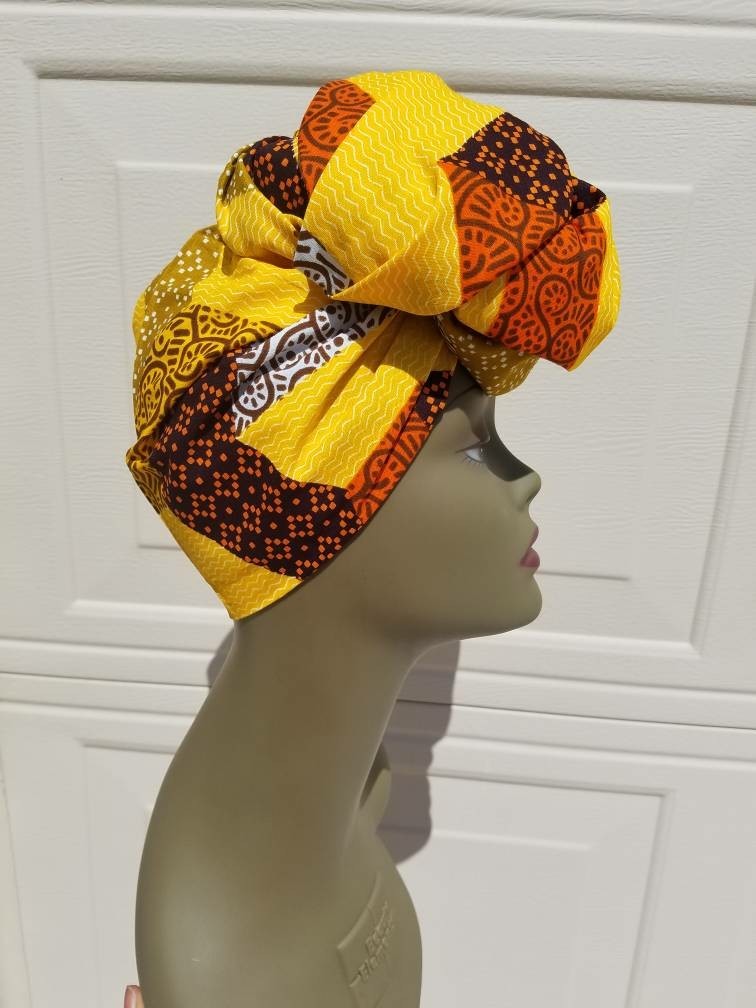 Brown And Yellow Headwrap; African Headwrap; African Clothing; African Fabric