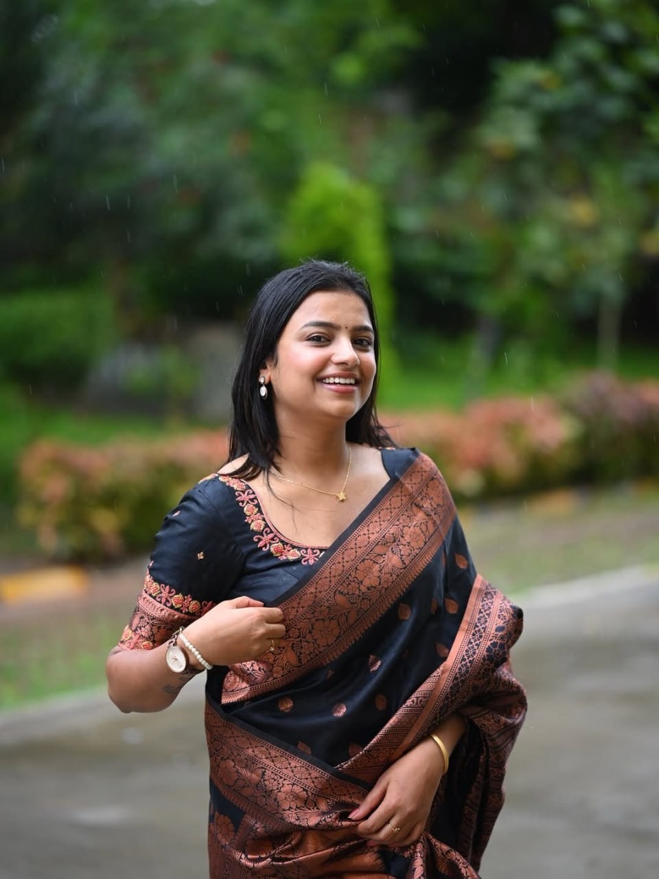 Designer Blue Silk Saree Copper Border Party Wear Sari Women