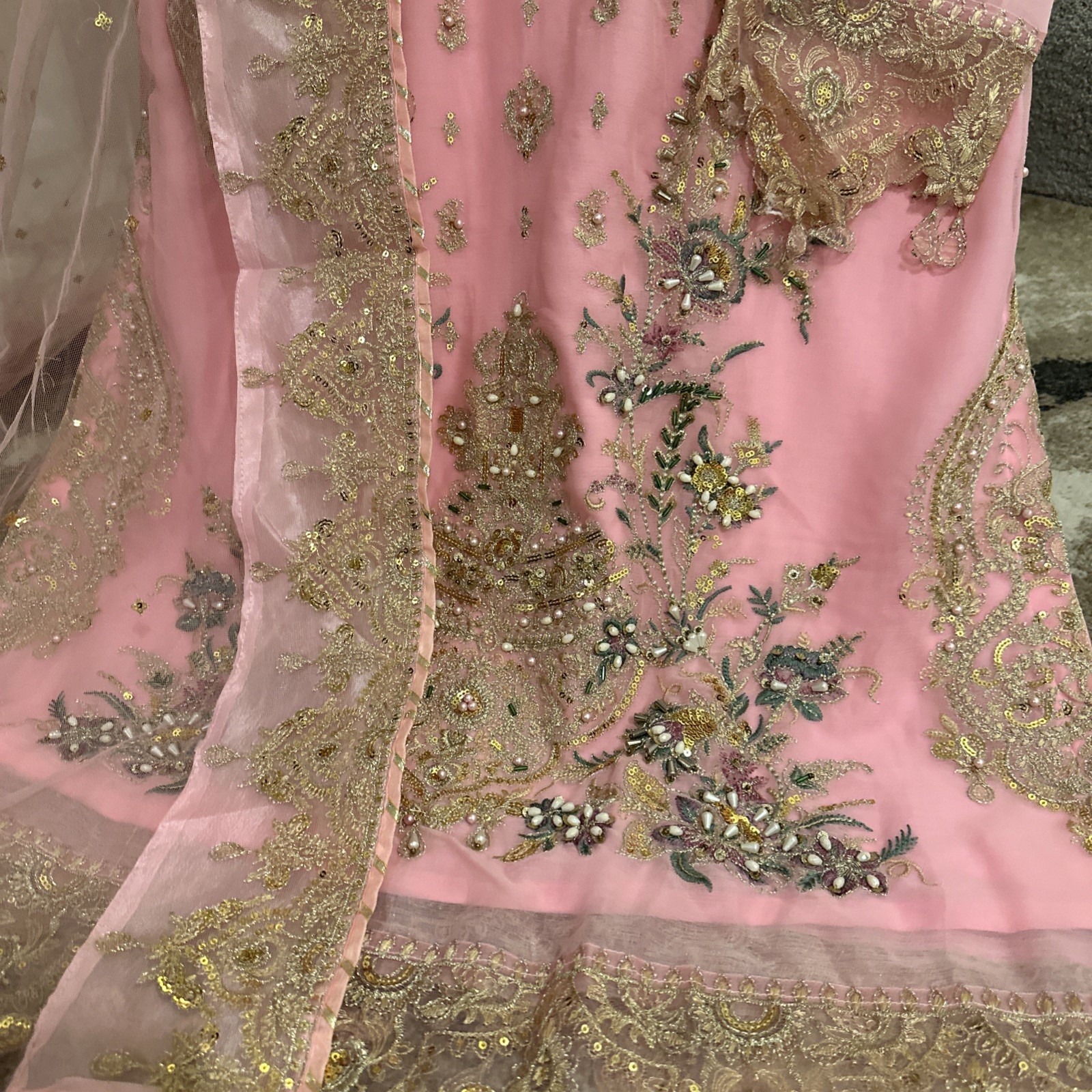 Pakistani Indian salwar kameez Embroidered Chiffon Long Duppatta Bust 42