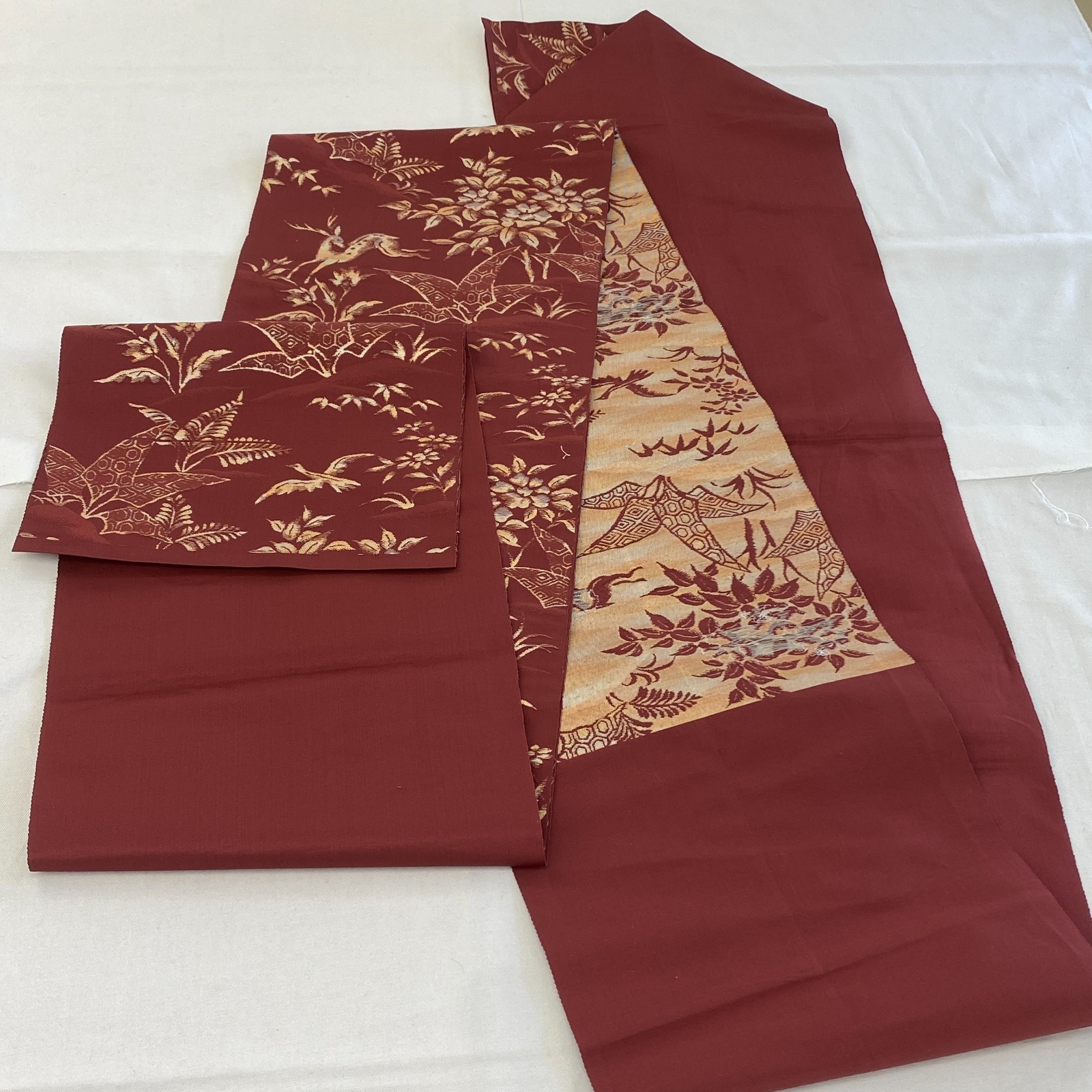 Japanese Vintage Kimono Nagoya Obi Polyester Brown Traditional 136 x 11 in