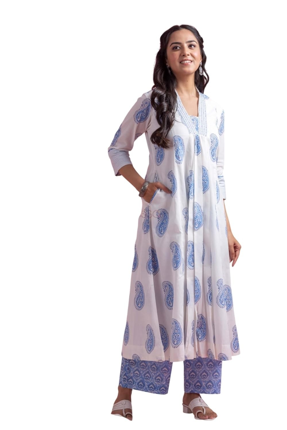 Women’s Pure Cotton Anarkali Printed Kurta with Pallazo