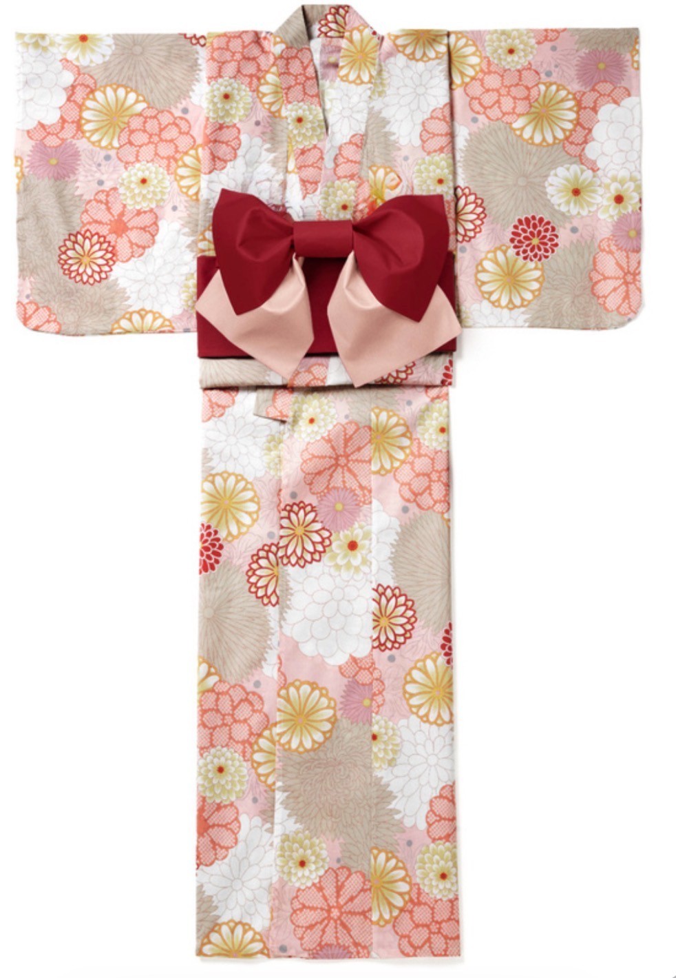Japanese Yukata Set Women Cotton Kimono Summer Festival Floral Pink Obi Belt