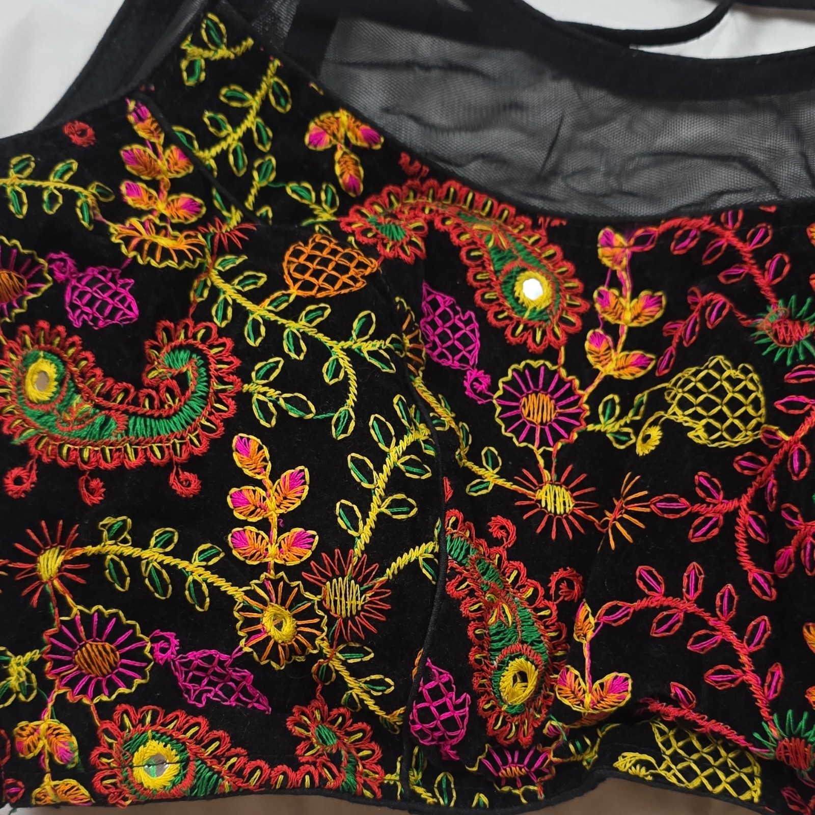 Black and Multicolor Floral Embroidered Choli for Women, Mesh Blouse
