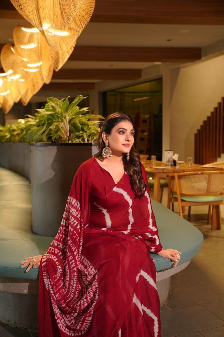 Handmade Shibori Leheriya Saree Pure Chinoon Sari Traditional Ethnic Wear