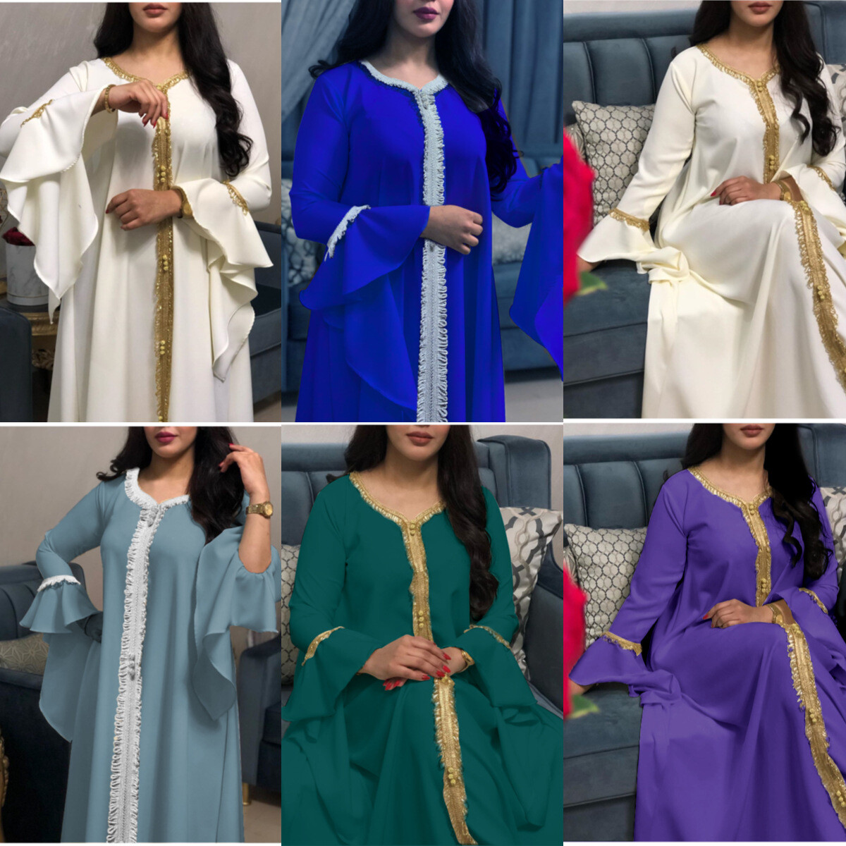 Muslim Women Dubai Abaya Maxi Dress Moroccan Kaftan Islamic Jilbab Party Gown