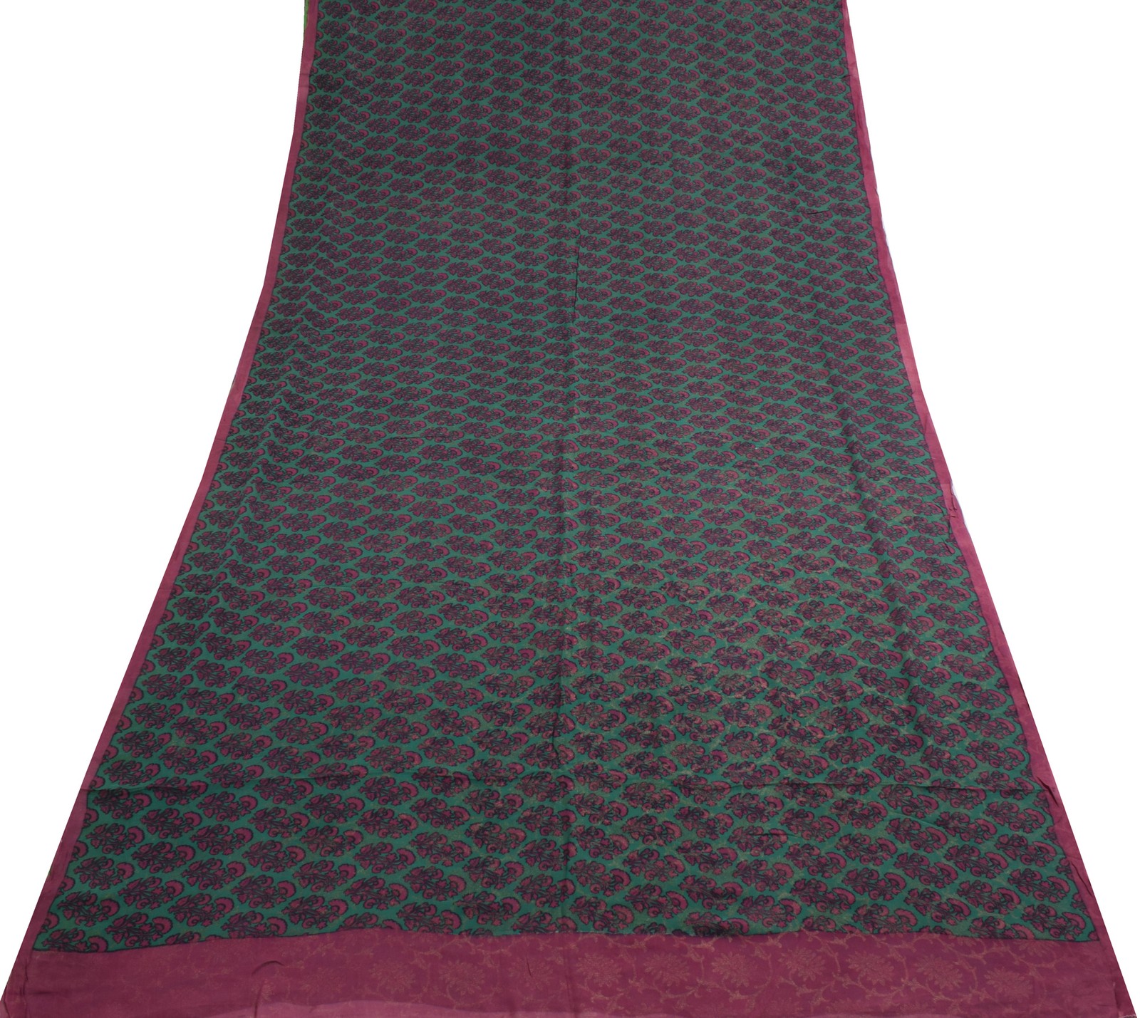 Sushila Vintage Green Saree 100% Pure Georgette Silk Printed Floral Craft Fabric