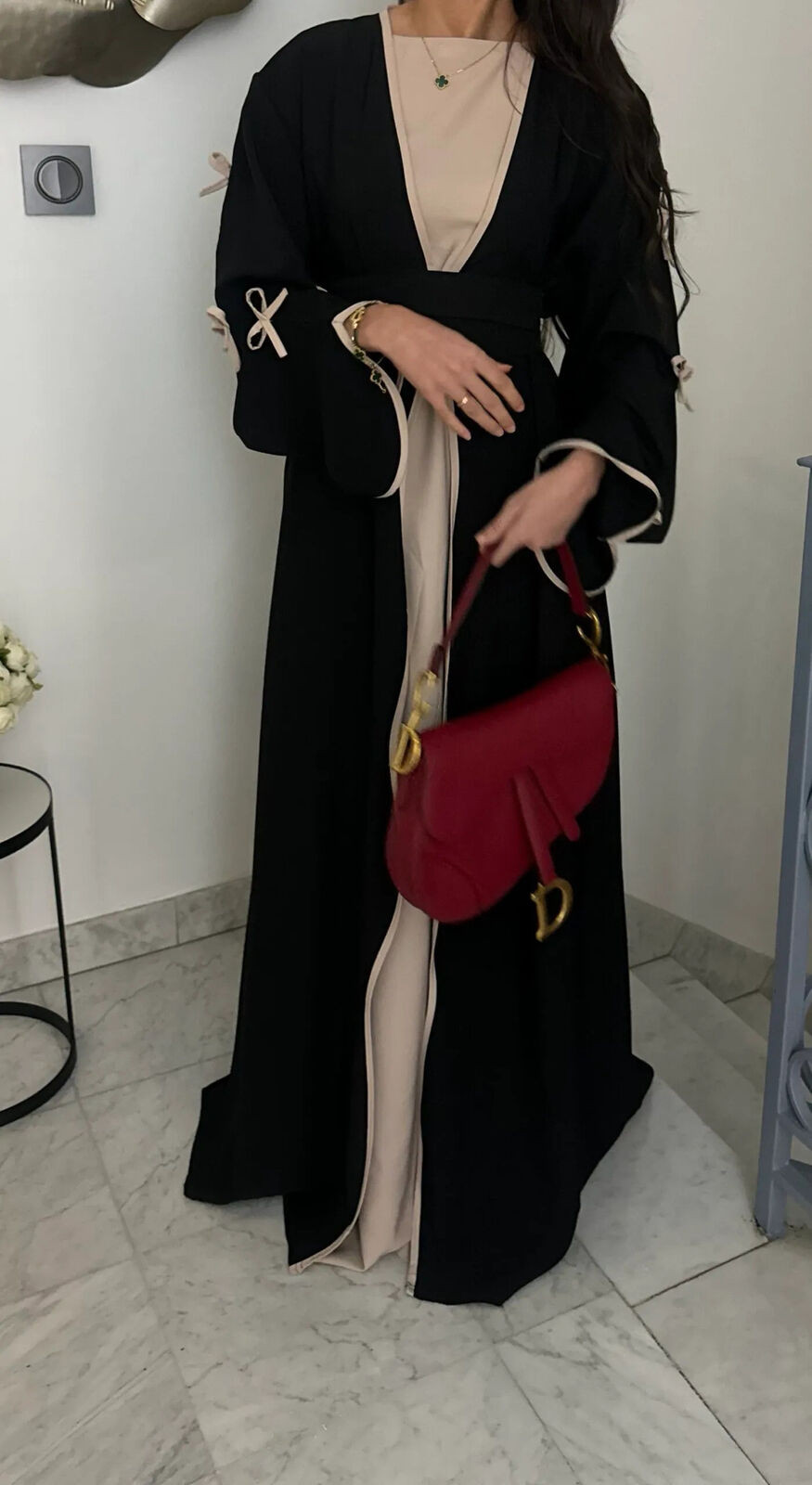 Muslim Eid Gown Modest Abaya Women Bow Batwing Sleeve Kaftan Dress Waist Robe