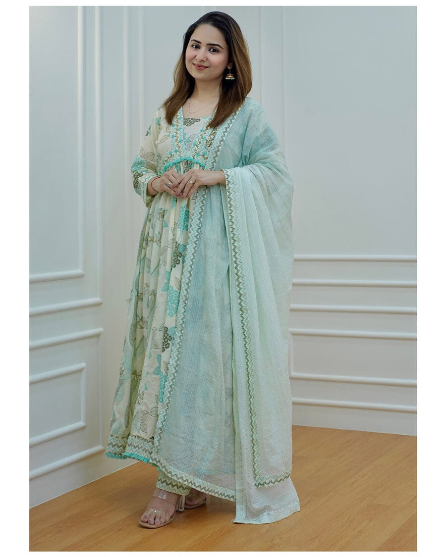 INDIAN PARTY WEAR PRINT WITH EMBROIDERY WORK TOP BOTTOM WITH DUPATTA