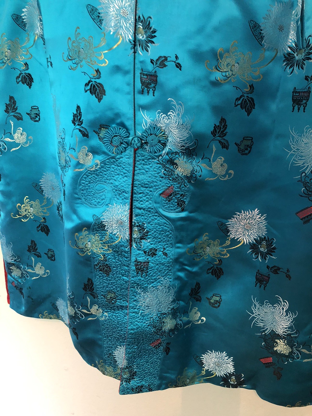 Vtg Peony Brand Chinese Kimono Size 38 Women’s S-M Reversible Blue Or Red FLAWED