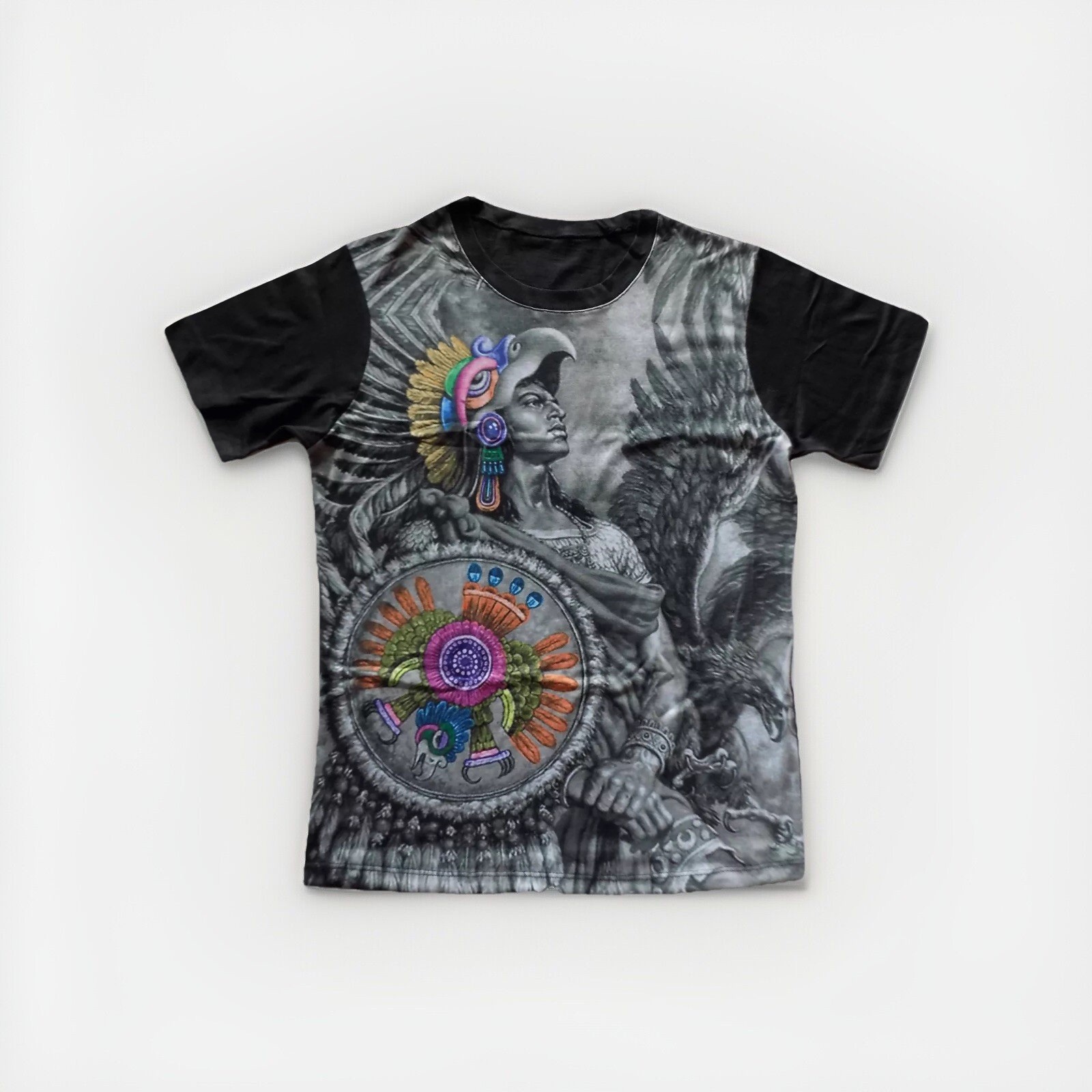 Mens Mexican Caballero Aguila T-Shirt Aztec Warrior Graphic Tee Medium