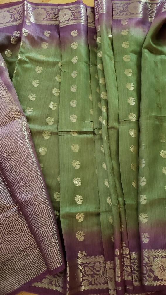 Tussar Silk Handloom Saree Floral Zari Work Brocade Pallu Unstitched Blouse