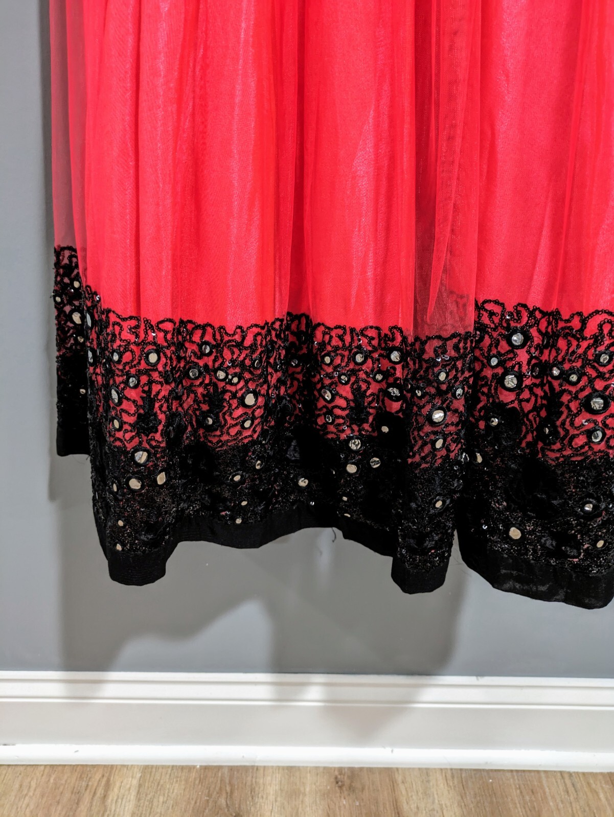 Girls Black & Neon Pink Party Dress Size 8-10 Tulle Lace Sequin Formal