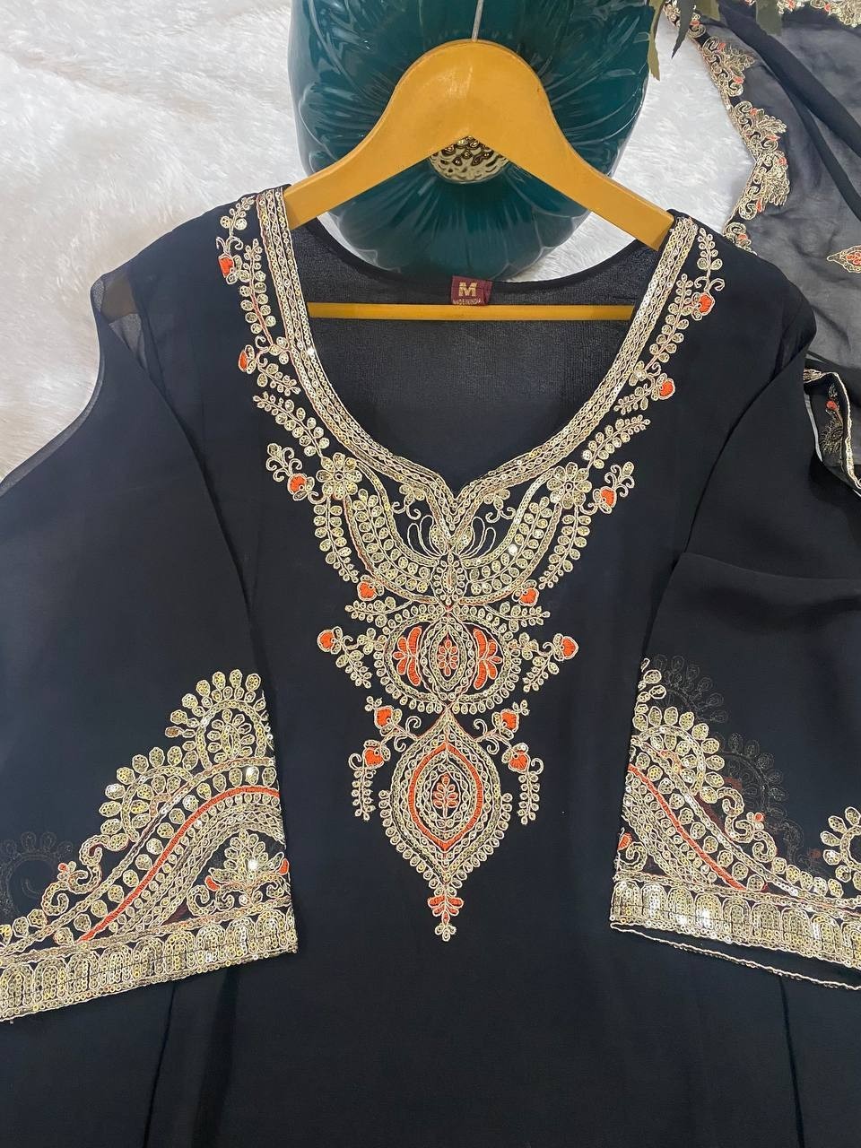 New Launch Black Faux Georgette Kurta Palazzo With Dupatta For Women