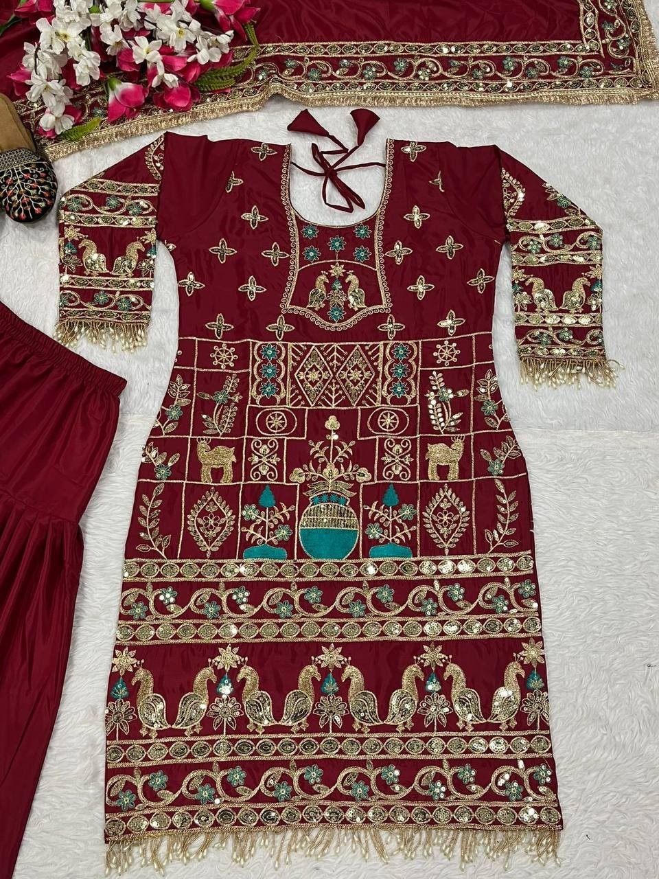 Heavy Natural Crepe Salwar Suit Set | Stitched Indian Ethnic Dress For Women