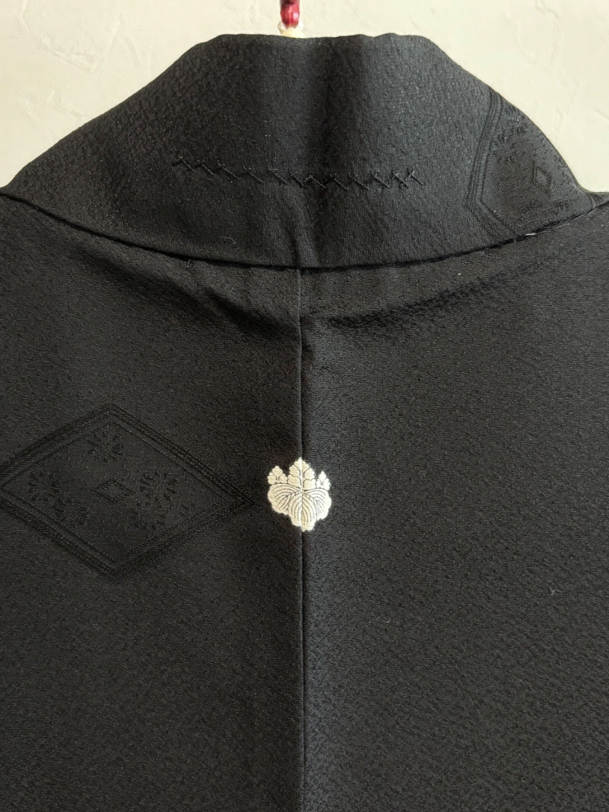 Vintage Japanese Black Haori Kimono Jacket Tonal Geometric Pattern from Japan