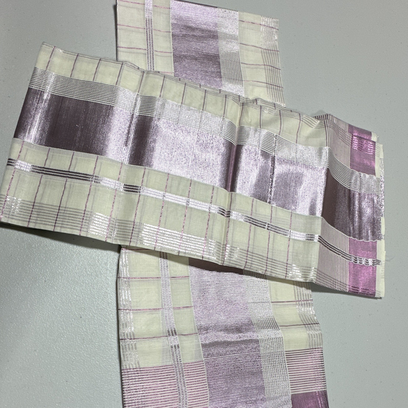 Onam vishu kerala cotton set mundu Saree pink silver checked plaid
