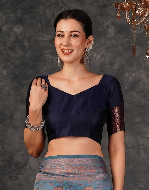 Women Banarasi Jacquard Soft Silk Kanjeevaram Saree with Unstitched Blouse Piece