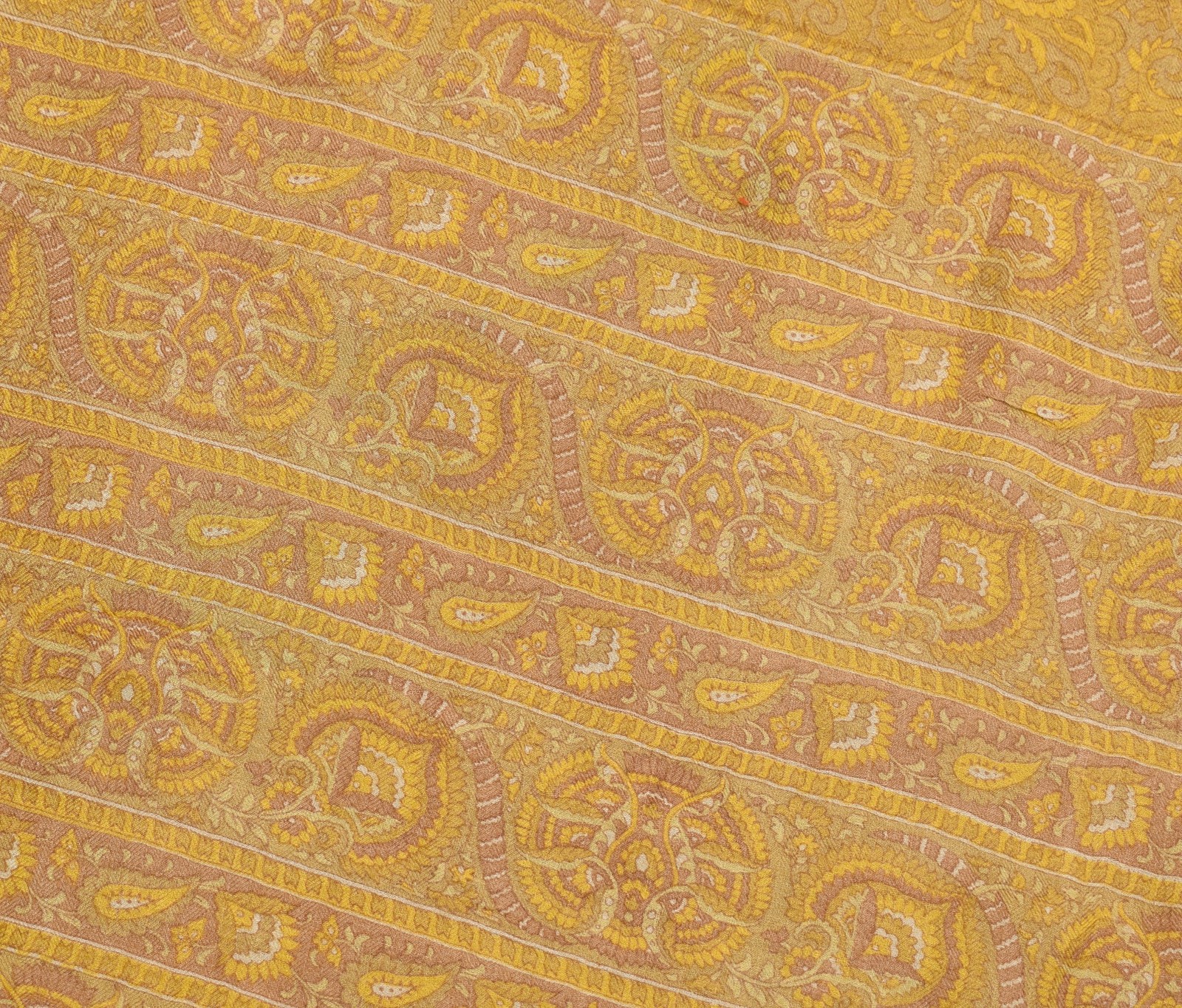 Sushila Vintage Pure Woolen Saree Light Green Floral Printed Indian Sari Fabric