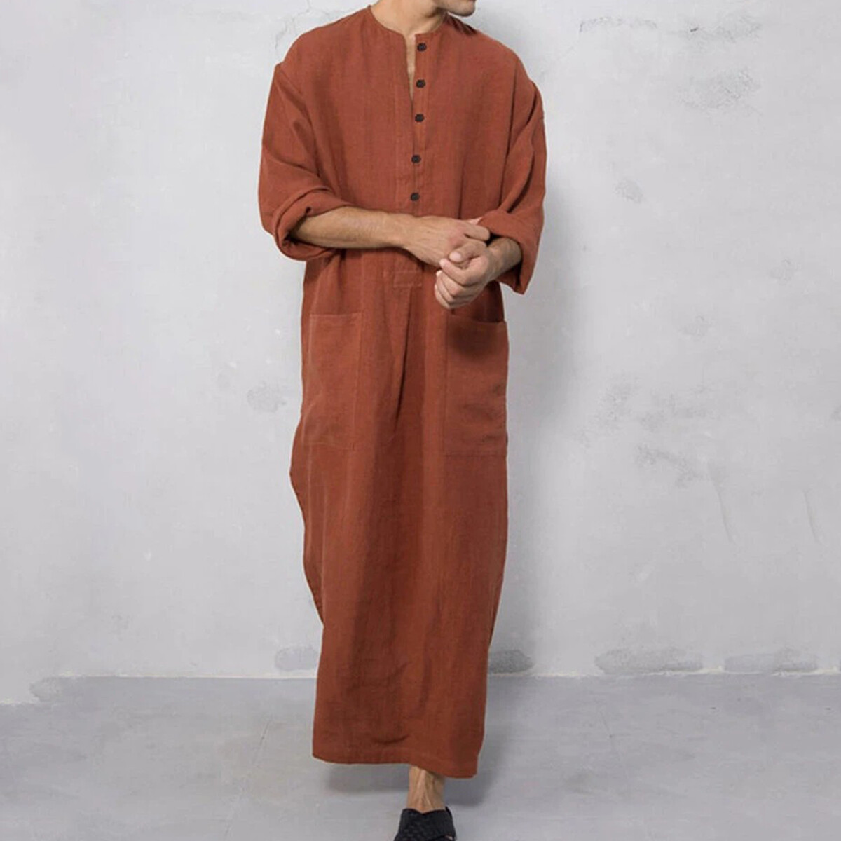 Men Arab Muslim Robe Baggy Islamic Thobe Casual Jubba Kaftan Long Robes Clothing